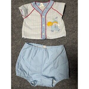 Mayfair Vintage Baby Outfit 6 - 9 Month Baby Boys Lined Pants Baseball Button Up